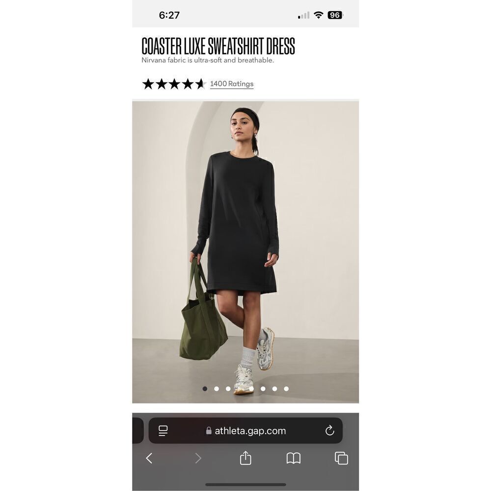 Athleta Coaster Luxe Sweatshirt Dress Tunic Black Sz Medium